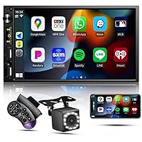 Double Din Car Stereo with Apple Carplay,7 Inch Touch Screen Car Radio with Bluetooth,Mirror Link,Backup Camera,Steering Wheel Controls/USB/TF/Navigation