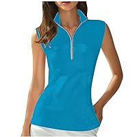 Zipper Stand Collar Tank Tops Women Casual Breathable Sleevless Golf Shirts Summer Workout Hiking Outdoor Clothes