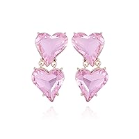 GUESS Goldtone Linear Light Pink Heart Drop Clip Earrings