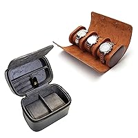Longjet Watch Roll (3 Slot, Brown) + Watch Travel Case (Black)