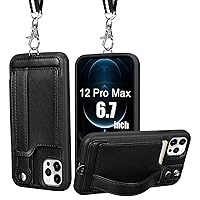 TOOVREN iPhone 12 Pro Max Case with Card Holder, iPhone 12 Pro Max Wallet Case, Phone Lanyard Case with PU Leather Kickstand Detachable Neck Strap Cover for iPhone 12 Pro Max 6.7