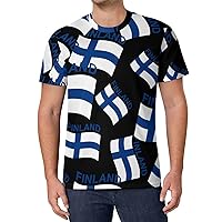 Flag of Finland Men's T Shirts Full Print Tees Crew Neck Short Sleeve Tops