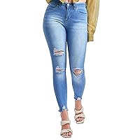 YMI Women's Junior Wannabettabutt Repreve Mid-Rise Ankle Jeans with Frayed Hem