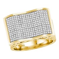 The Diamond Deal 10kt Yellow Gold Mens Round Pave-set Diamond Rectangle Concave Cluster Ring 7/8 Cttw