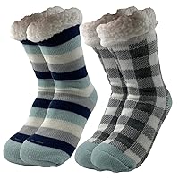 DG Hill Sock Slippers for Women - 2 Pack Non Slip Socks - Fuzzy Socks Warm Socks with Grippers Sherpa Fleece Lined Thermal