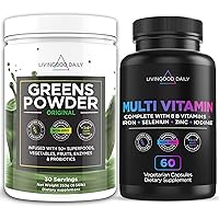 Livingood Daily Heart Valve Support Bundle - Multivitamins/Multiminerals Plus Greens Powder for a Well-Balanced & Complete Nutritional Support - Heart Health Supplements