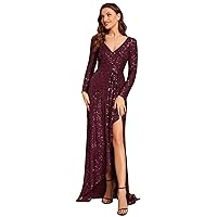 Ever-Pretty Women's Sexy Winter Sequin Long Sleeves A-Line High Low Maxi Evening Dresses 50146