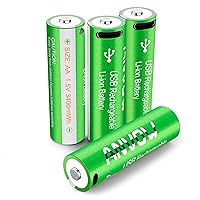 USB AA Rechargeable Batteries, USB AA Battery Lithium 1.5V 3400mWh Performance All-Purpose Pre-Charged Double A Battery with 4-in-1 Charging Cable, 4 Count