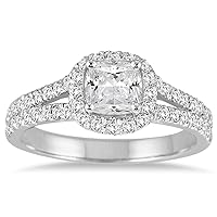 AGS Certified 1 1/2 Carat TW Cushion Cut Diamond Ring in 14K White Gold