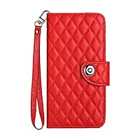 Compatible with Samsung Galaxy A35 5G Case with Card Holder, Red PU Leather Wallet Cover with Wrist Strap 【7-Slots】 Credit Cards Pocket Kickstand