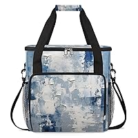 Light Blue With Silver Abstract (01) Coffee Maker Carrying Bag Compatible with Single Serve Coffee Brewer Travel Bag Waterproof Portable Storage Toto Bag with Pockets for Travel, Camp, Trip