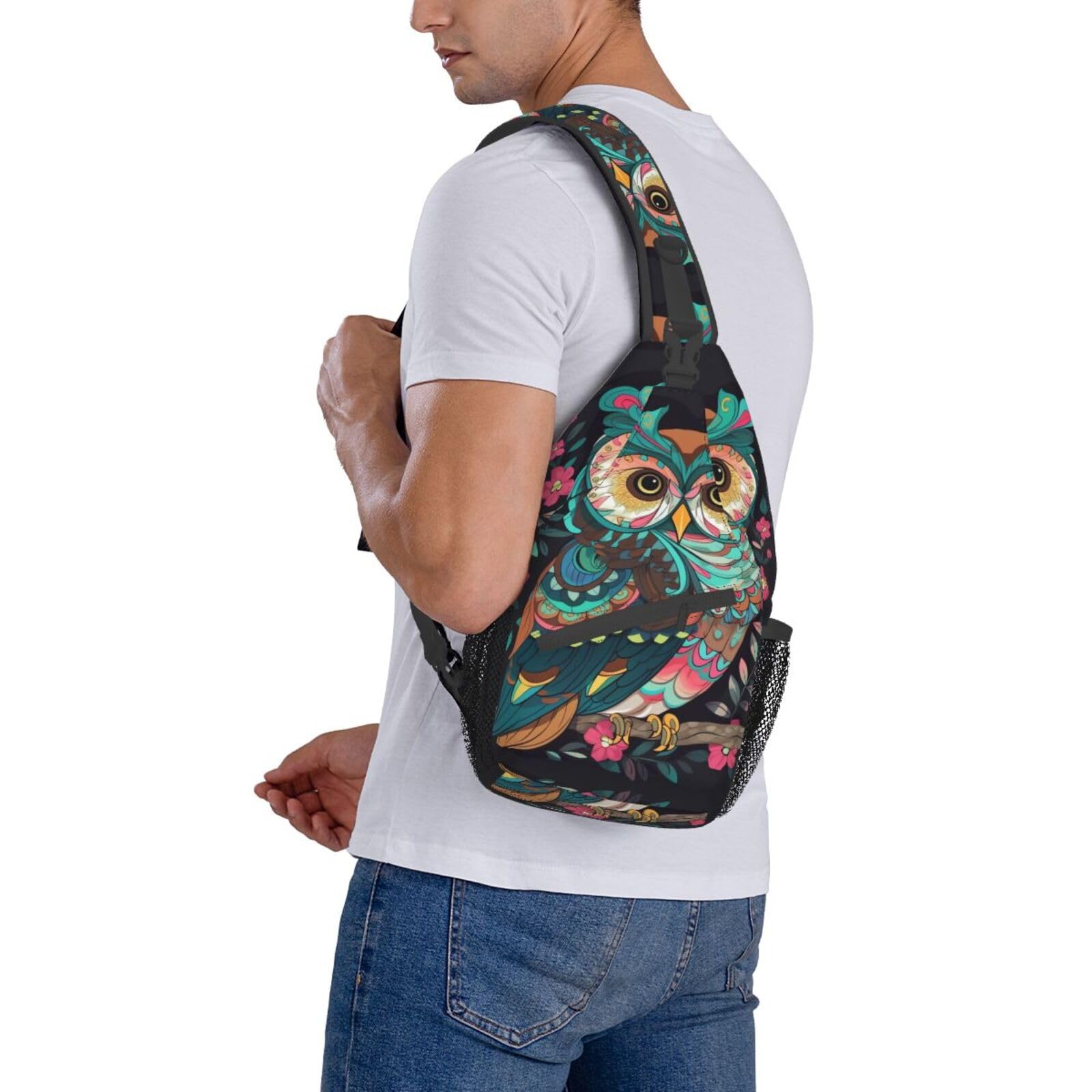 VTCTOASY Anime Owl Print Sling Bag Shoulder Sling Backpack Travel Hiking Chest Bag For Men Women
