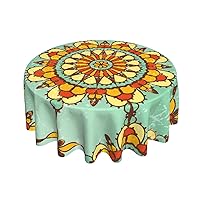 Moroccan Tile Round Tablecloth Thicken Desk Cloth Washable Table Cover Table Cloth for Kitchen Daily Dinning Party Tabletop Decor 60 Inch