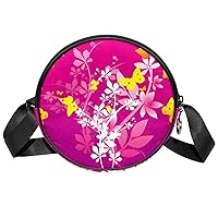 Small Crossbody Bag Yellow Butterfly Round Purse Wallet Mini Shoulder Bag For Women Girls 17.8x17.8cm