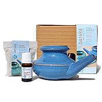 Baraka Sinus Care Kit: Complete Nasal Relief System with Blue Ceramic Neti Pot, Essential Oil (5 ml), Mineral Salt Rinse (2 oz) - Ideal for Daily Nasal Cleansing, Congestion Relief & Sinus Health