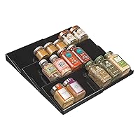 mDesign Expandable Plastic Deluxe Spice Rack, Drawer Organizer for Kitchen Cabinet Drawers, 3 Tier Slanted for Spice Jars, Food Seasoning Bottle Storage, Ligne Collection - Black