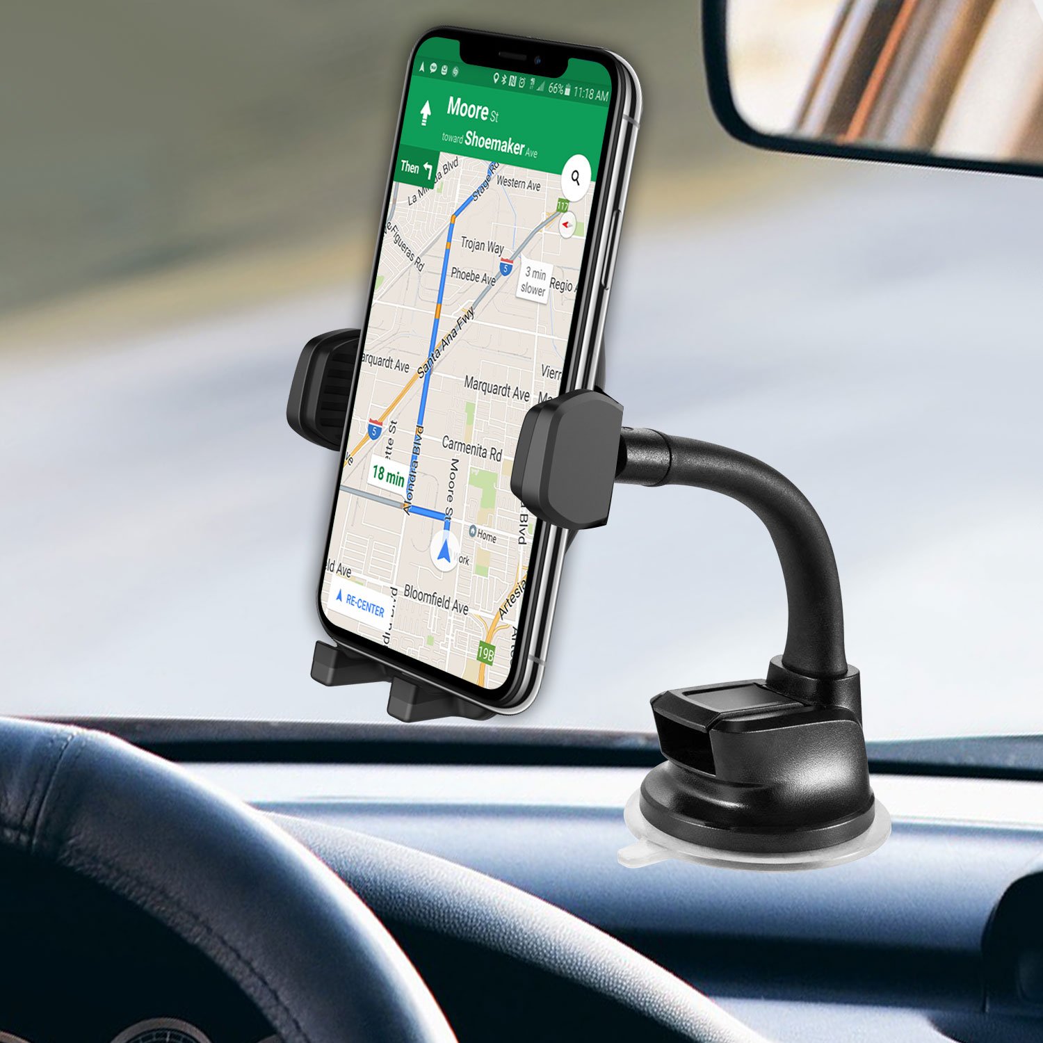 Cellet Goose-Neck Dashboard & Windshield Mount Car Cradle Smartphone Holder Compatible for Motorola Moto Z3,Z3 Play,Z2 Play,Z Play Droid,Moto G6/G,e5 Play,E5 Plus,E4 Plus,G6 Play,X4,Z2 Force,Z Droid