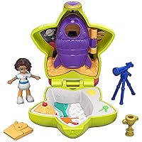 Polly Pocket Tiny Pocket Places Rockin’ Science Compact with Science-Themed Location, Micro Shani Doll, Surprise Reveals, Rocket, Volcano, Telescope, Clip-on Ring & More, Ages 4 and Older