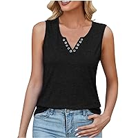 Fashon Ring Hole V Neck Tank Tops for Women Summer Causal Loose Fit Sleeveless Shirt Solid Color Base Layer Vests