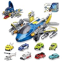 Vehicle Toy Set Airplane Playset for Kids Ages 3-6 - Aircraft Toy Set with Fighters Helicopter Racing Car Engineering Vehicle, Birthday for 3 4 5 6 7 8 Years Old Boys Girls