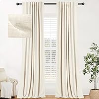 INOVADAY 100% Cream Blackout Curtains 84 Inch Length 2 Panels Set, Back Tab/Rod Pocket Linen Blackout Curtains for Bedroom Thermal Insulated Room Darkening Drapes Black Out Curtains, 52''W x 84''L