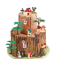 RAYNAG 15 Pieces Mushroom Party Decorations Mushroom Cake Topper Squirrel Cake Topper Mushroom House Pines Fairy Garden Accessories for Baby Shower Birthday Party Woodland Theme Party Decorations