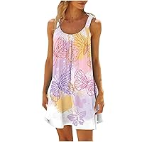 Butterfly Print Sundress Women 2024 Summer Casual Sleeveless Tunic Mini Dress Fashion Loose Vacation Tank Dresses