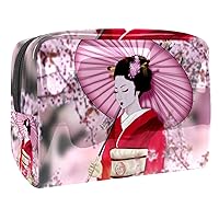 Japanese Geisha Girl Waterproof Cosmetic Bag 7.3x3x5.1in Travel Cosmetic Bags Multifunctional Bag for Women