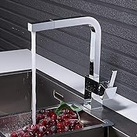 LJGWJD Faucets,Pull Out Kitchen Faucet Square Brass Kitchen Mixer Sink Faucet Mixer Kitchen Faucets Pull Down Kitchen Tap,Sink Vegetable Pot Water-Tap Rotatable Household Tapsrushed/Plating