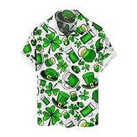 Mens 2024 ST Patricks Day Shirts Clover ST Pattys Day Funny Green Printed Short Sleeve Button Down Hawaiian Shirts