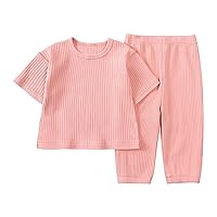Designer Kids Clothes Newborn Baby Boy Girl Clothes Solid Cotton Short Sleeve Knitted Ribbed Shirt (Pink, 6-9 Months)
