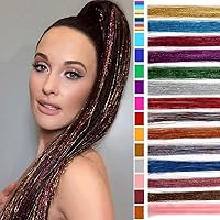 Hair Tinsel Kit 47 Inches 14 Color 2800 Strands Fairy Hair Tinsel Hair Extensions Sparkling Glitter Shiny Colorful Silk Tinsel for Women Girls