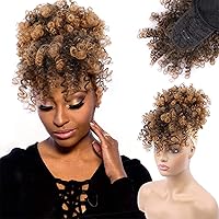 ENTRANCED STYLES Drawstring Ponytail with Bangs Afro Puff Ponytail Extensions for Women Short Curly Puff Ponytail with Bangs Clip in Wrap Updo Hairpiece for Women(T30)