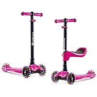 LaScoota 2-in-1 Kids Kick Scooter, Adjustable Height Handlebars and Removable Seat, 3 LED Lighted Wheels and Anti-Slip Deck, for Boys & Girls Aged 3-12 and up to 100 Lbs.