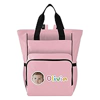 Pink Custom Diaper Bag Backpack Personalized Photo Baby Bag for Boys Girls Toddler Multifunction Travel Backpack for Maternity Mom Dad with Stroller Straps