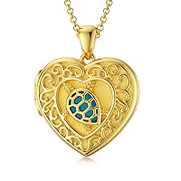 SOULMEET 10K 14K 18K Solid Gold Personalized Sunflower/Starburst/Cross/Rose/Lotus/Butterfly/Turtle/Celtic/Bee Heart Locket Necklace That Holds Picture Gift Choice