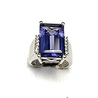 R6418B Emerald Cut Blue Helenite Contemporary Style Sterling Silver Modern Ring