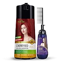 Herbishh Hair Color Shampoo for Gray Hair Cherry Red 400 ML + Instant Hair Straightener Cream with Applicator Comb Brush 150 Ml