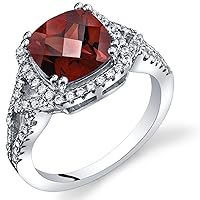 PEORA Garnet Enchanting Halo Solitaire Ring for Women 925 Sterling Silver, Natural Gemstone Birthstone, 2.50 Carats Cushion Cut 8mm, Sizes 5 to 9
