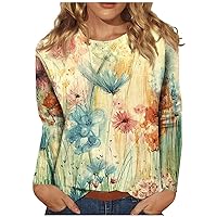 Womens Casual Long Sleeve Tops Sexy Fashion Flower Print T-Shirt Shirt Round Neck Casual Slim Fit Winter Outfits