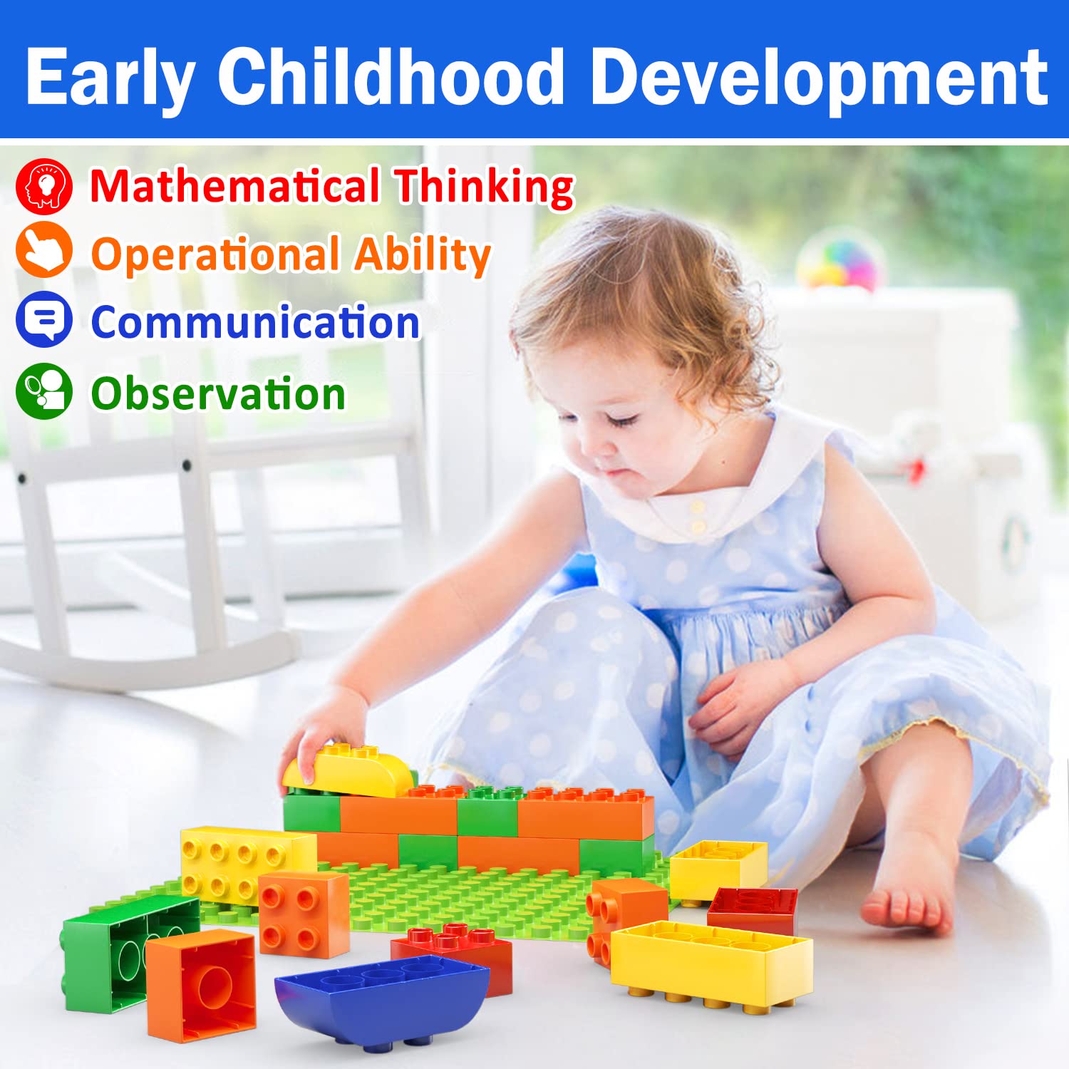 Building Blocks for Toddlers 2-5 Including a Baseplate, 150 Piece Big Building Blocks for Kids, Block and Bricks Set Educational Toys for Children Boys Girls All Ages, Compatible with All Major Brands