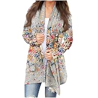 Long Sleeve Cardigan for Women Overszied Open Front Kimono Sweatshrits with Pockets Soft Loose Fit Tunic Shirts