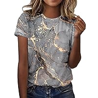 Women glowy Print Color Block Textured Shirt Funny Summer Casual Tee Short Sleeve Crew Neck Tees Shirts Fashion Clothes 2024