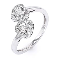 Diamond Delight 925 Sterling Silver Prong Setting H-I Color Quality 34 Round Diamond 0.25 Ctw Bypass Heart Ring for Women and Girls