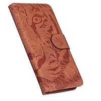 Wallet Case Compatible with Motorola Moto G54, Tiger Pattern Leather Flip Phone Protective Cover with Card Slot Holder Kickstand (Brown)