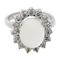 NOVICA Artisan Handmade Moonstone Cocktail Ring Cubic Zirconia Sterilng Silver Sterling Clear White India Birthstone 'Dazzle'