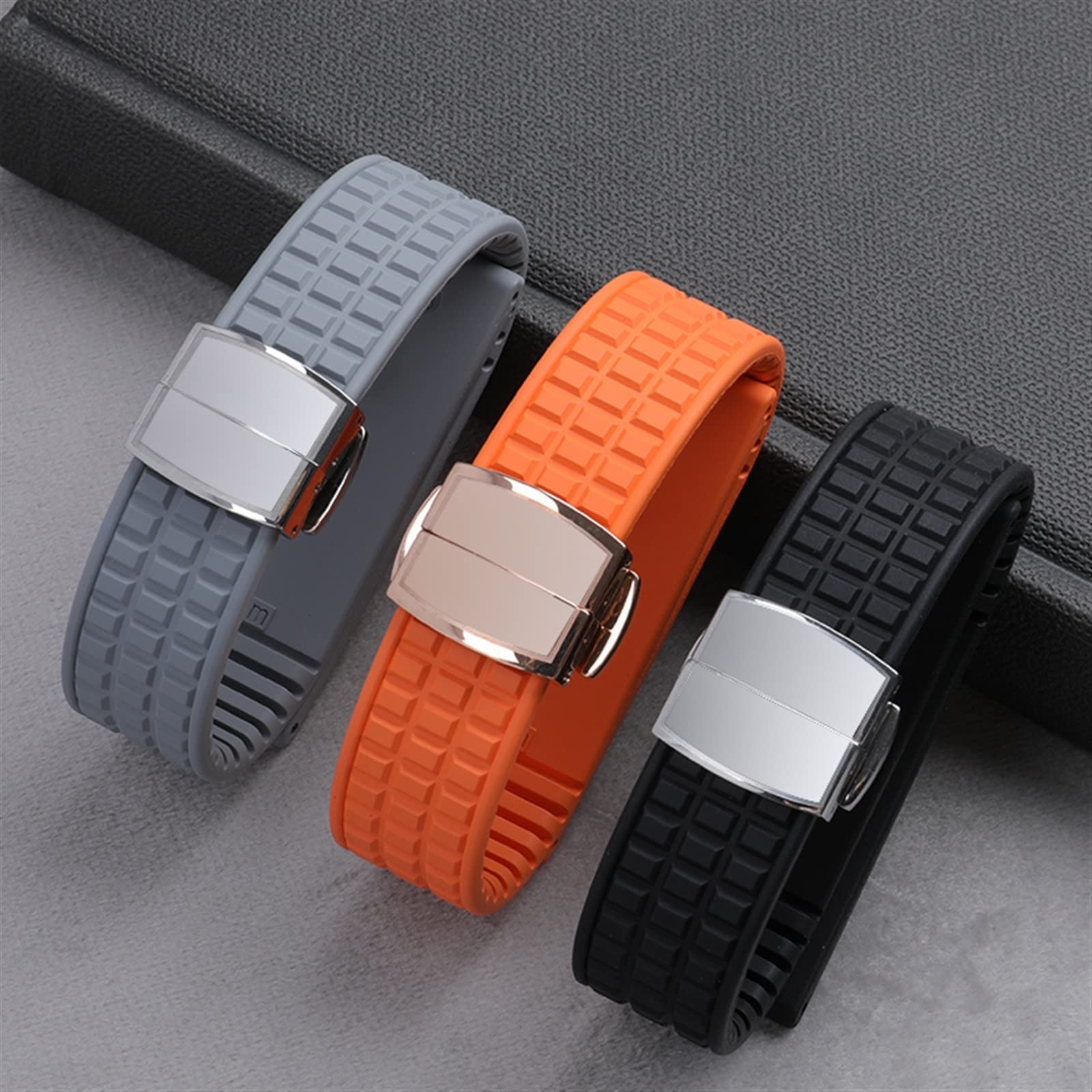 HAODEE Waterproof FKM Fluororubber Rubber Watch Band 18mm 19mm Accessories Replace for Patek Strap for Philippe for Aquanaut 5067A-001 Belt (Color : Orange, Size : 19mm-Silver Buckle)