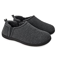 Snug Leaves Men's Fuzzy Wool Felt Memory Foam Slippers Warm Winter Faux Sherpa Indoor Outdoor House Shoes with Dual Side Elastic Gores