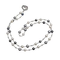 Grey and Black Dyed Pearl Wrap Bracelet with Coin Pearl