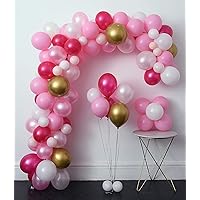 Pink Party Balloons 110 Pcs 12in Hot Pink & Gold Metallic Balloons Pearlescent Balloons Arch &Decorating Strip+Balloon Tying Tools+Points Stickers+Flower Clips+Silver Ribbons,Wedding, Shower, Party